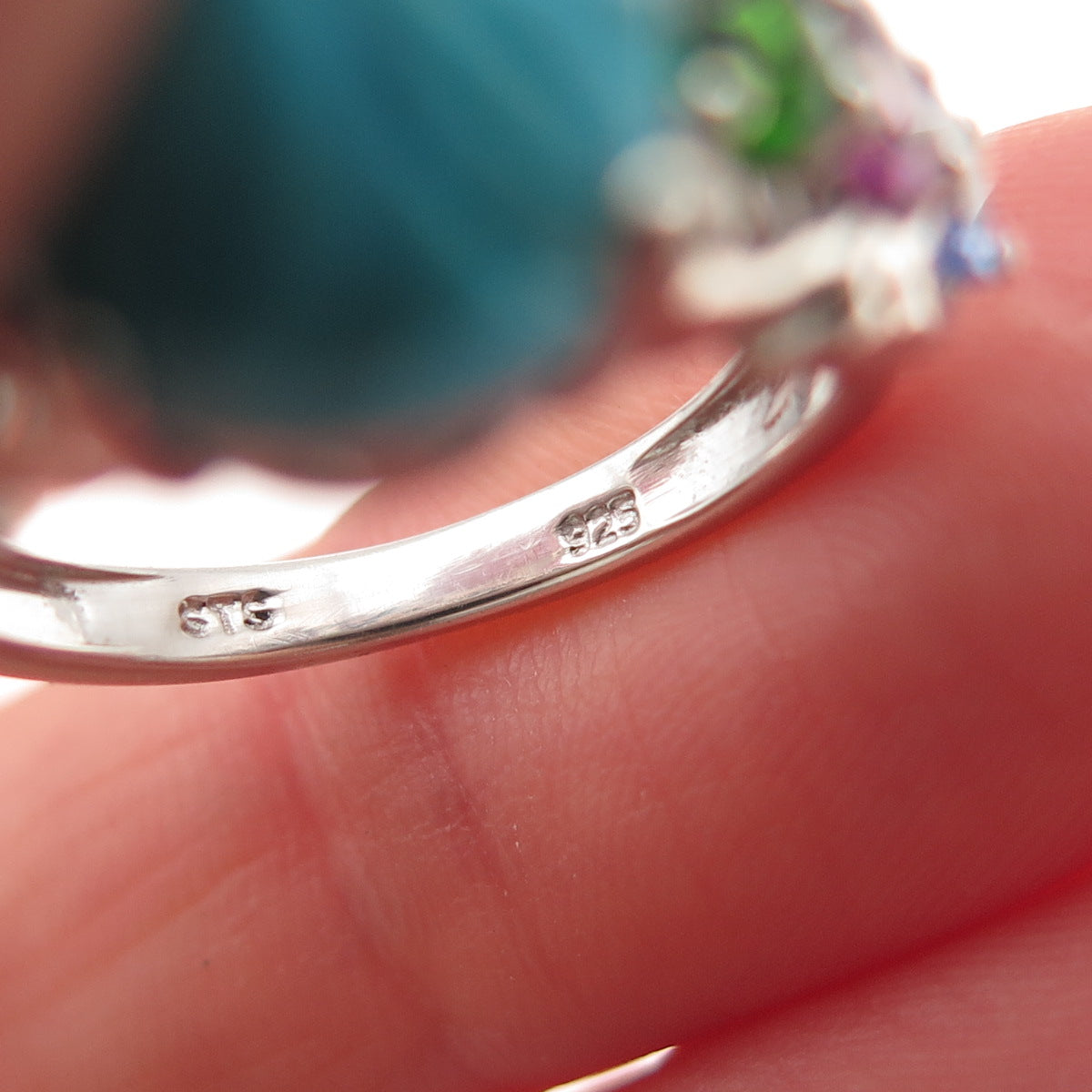 Chuck Clemency 925 Sterling Turquoise Tourmaline Peridot & Tanzanite Ring Size 6