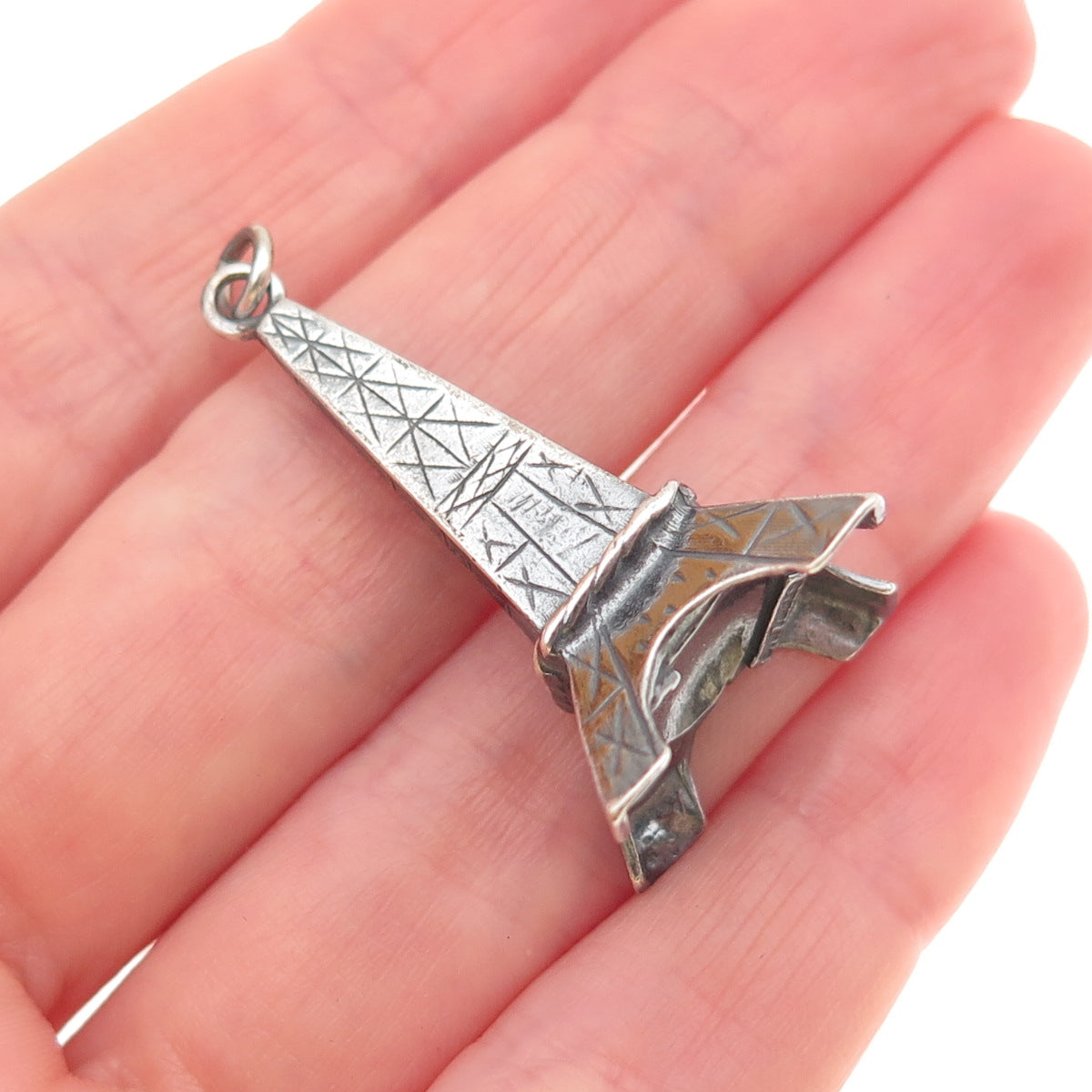 LANCOME Paris 925 Sterling Silver Vintage Eiffel Tower Oxidized 3D Pendant