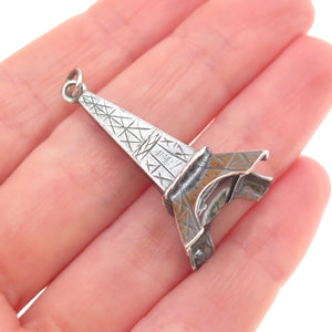 LANCOME Paris 925 Sterling Silver Vintage Eiffel Tower Oxidized 3D Pendant