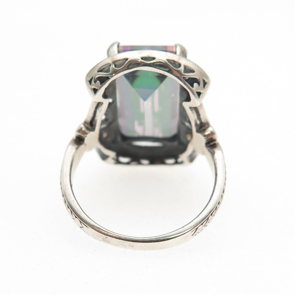 925 Sterling Silver Vintage Real Mystic Quartz & Pearl Oxidized Ring Size 5.75