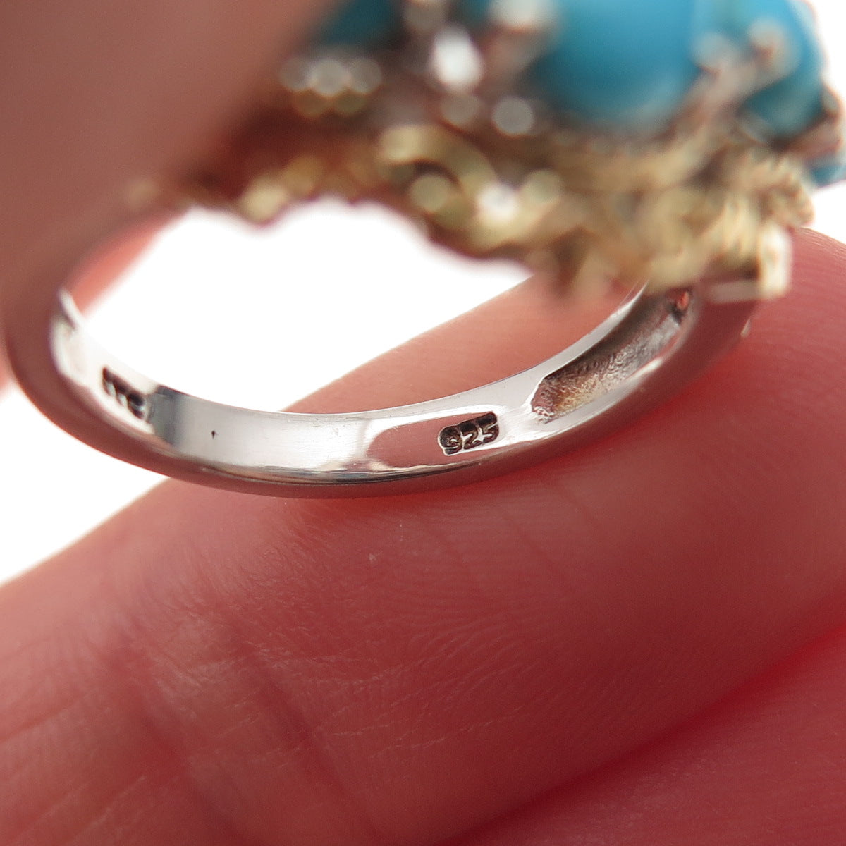 Chuck Clemency Sterling Silver 2-Tone Real Sleeping Beauty Turquoise Ring Size 6