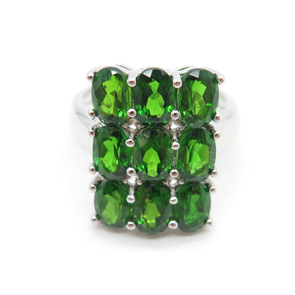 925 Sterling Silver Real Oval-Cut Chrome Diopside & White Topaz Ring Size 6