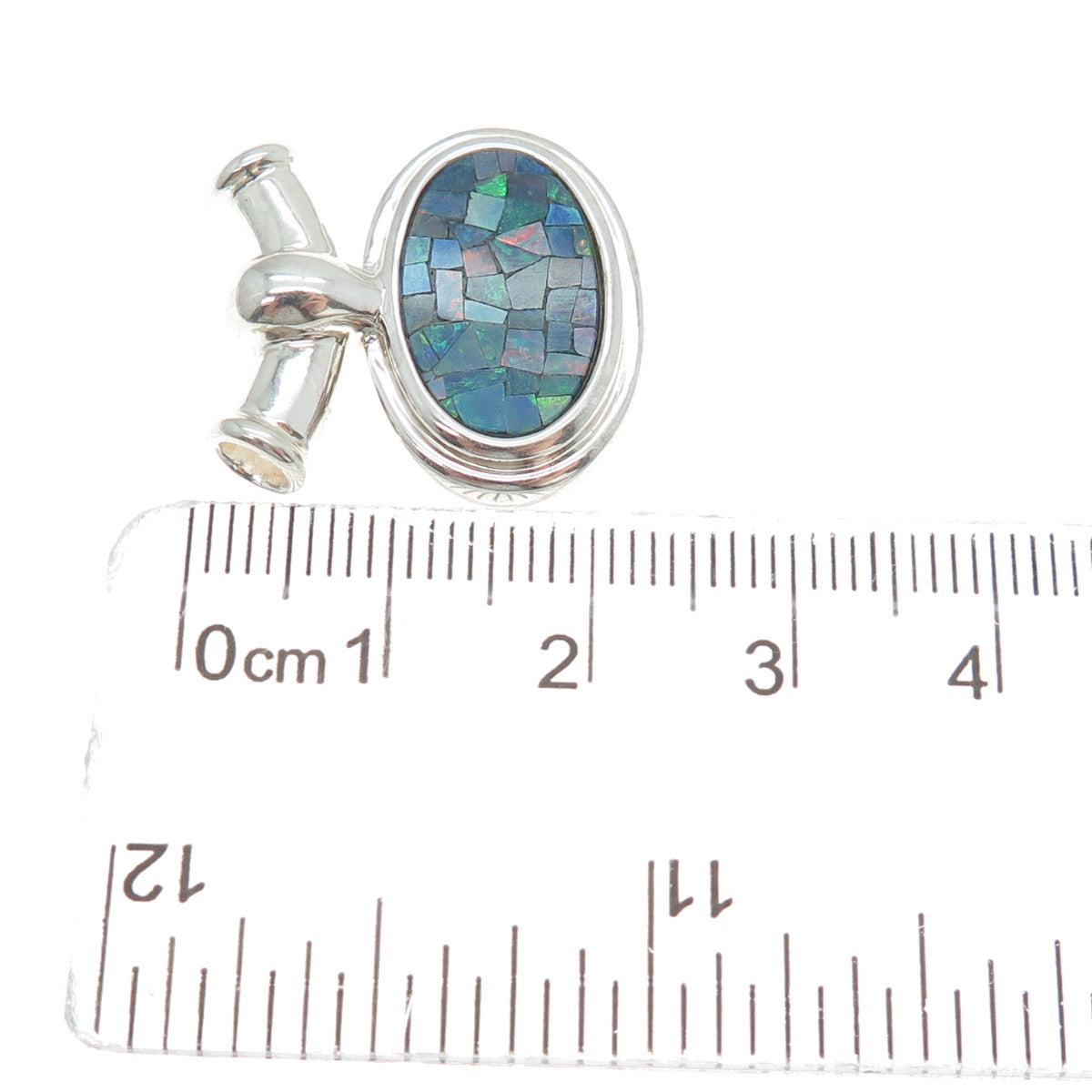 MICHELLE ALBALA 925 Sterling Silver Vintage Real Opal Inlay Slide Pendant