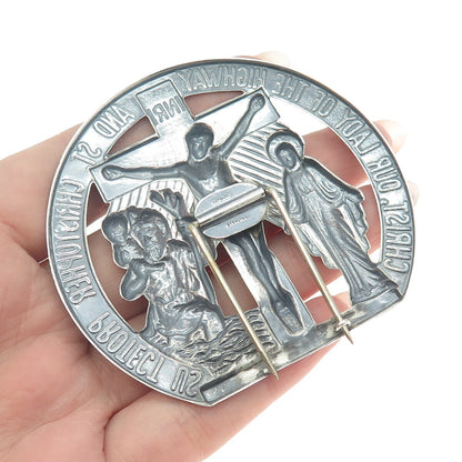 HAYWARD 925 Sterling Silver Antique Crucifix St Mary & Christopher Religious Pin