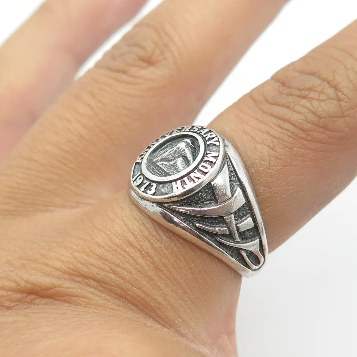 925 Sterling Silver Vintage 1973 Anniversary Month Signet Ring Size 7