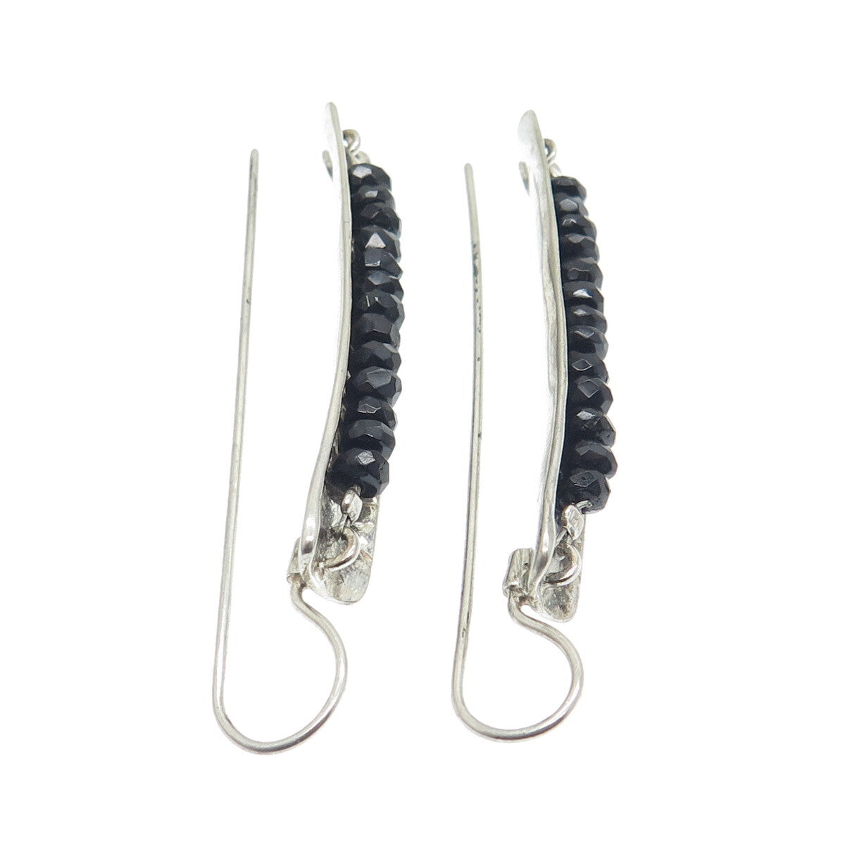 925 Sterling Silver Vintage Real Black Onyx Beads Modernist Earrings