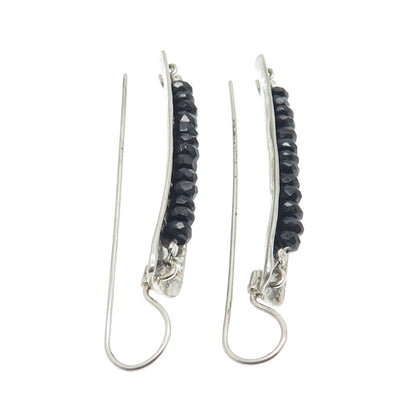 925 Sterling Silver Vintage Real Black Onyx Beads Modernist Earrings
