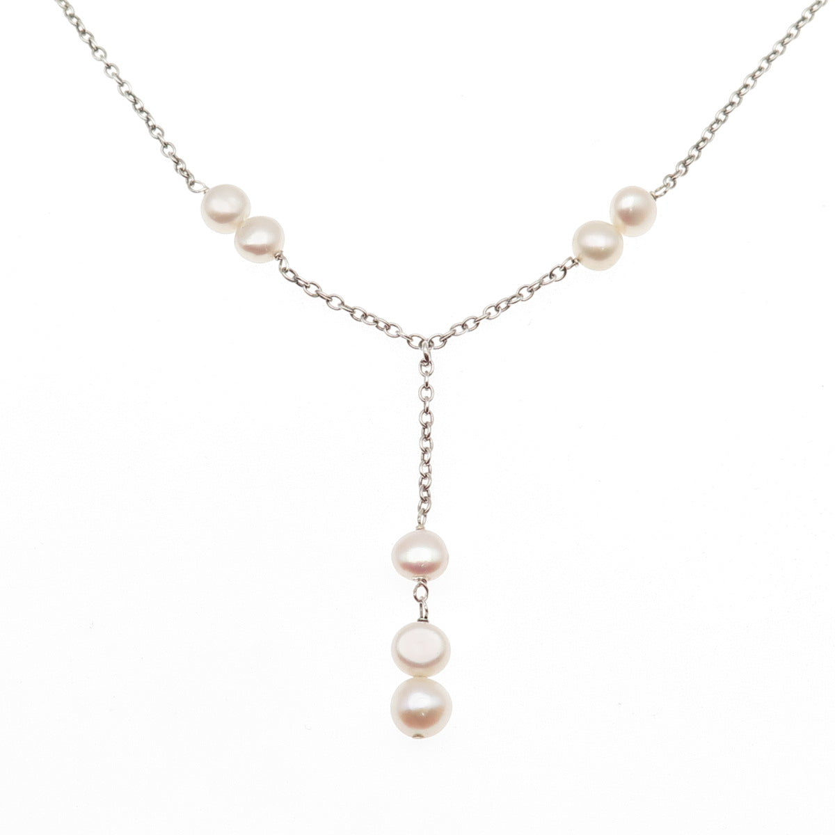 925 Sterling Silver Vintage Real Pearl Cable Chain Necklace 16-18"