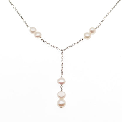 925 Sterling Silver Vintage Real Pearl Cable Chain Necklace 16-18"