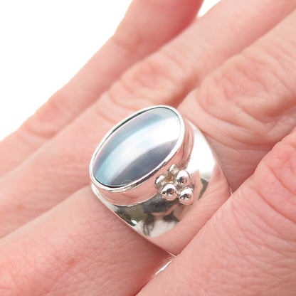 Shube 925 Sterling Silver Vintage Real Pearl Modernist Oxidized Ring Size 7