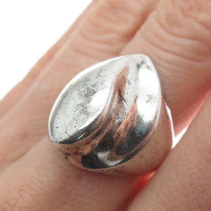 925 Sterling Silver Vintage Mexico Modernist Wavy Dome Oxidized Ring Size 7.5