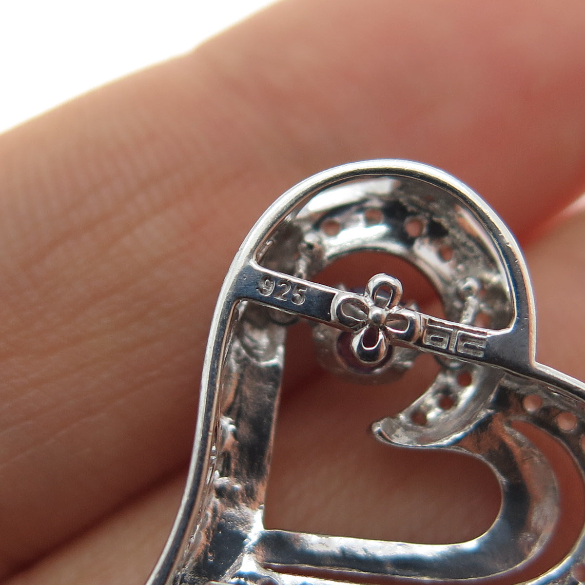 925 Sterling Silver Real Round-Cut Amethyst White Topaz Heart Mini Slide Pendant