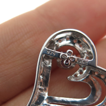 925 Sterling Silver Real Round-Cut Amethyst White Topaz Heart Mini Slide Pendant