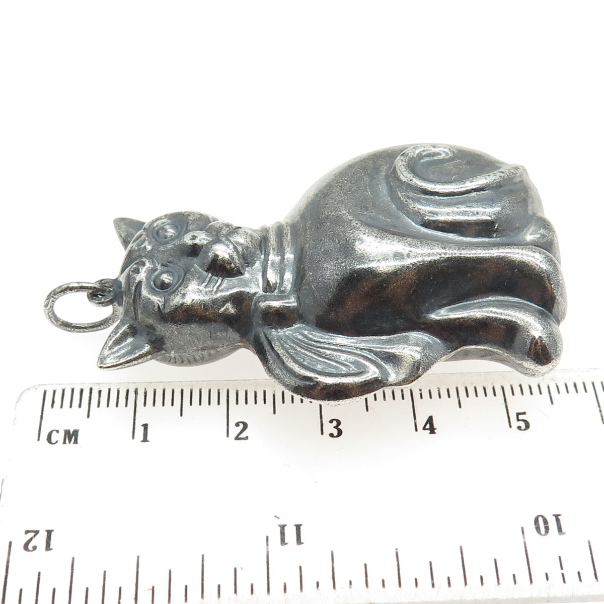 800 Silver Vintage Cat Puffy Hollow Oxidized Pendant