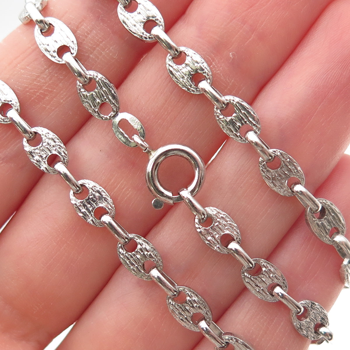 925 Sterling Silver Vintage Italy Textured Anchor Mariner Chain Necklace 24"