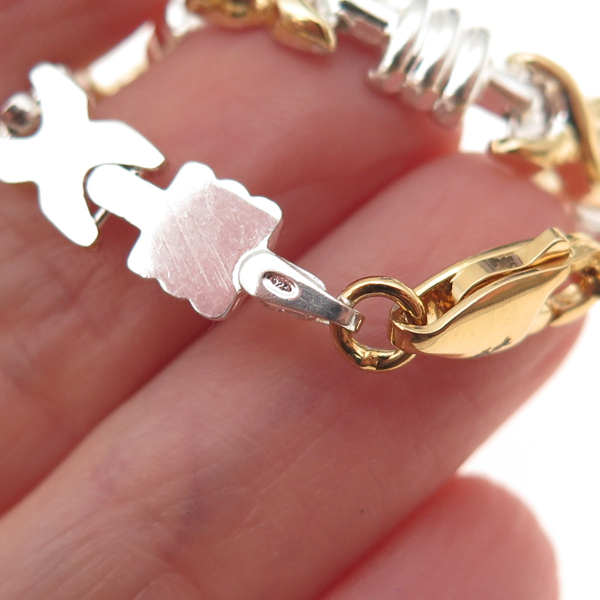 925 Sterling Silver 2-Tone Italy X-Link Bracelet 7"