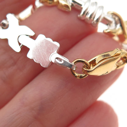 925 Sterling Silver 2-Tone Italy X-Link Bracelet 7"