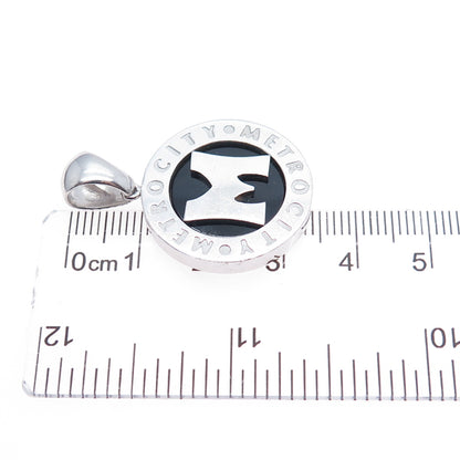 925 Sterling Silver Vintage Real Black Onyx Metro City Charm Pendant