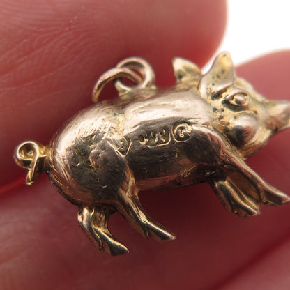 9K Gold Antique Victorian Luck Pig 3D Hollow Charm Pendant