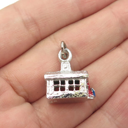 925 Sterling Silver Antique Art Deco Enamel Old House Charm Pendant
