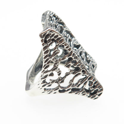 925 Sterling Silver Vintage Modernist Oxidized Statement Ring Size 8.75