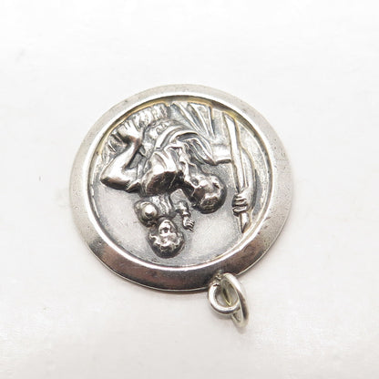 925 Sterling Silver Vintage Mexico St. Christopher Religious Round Pendant