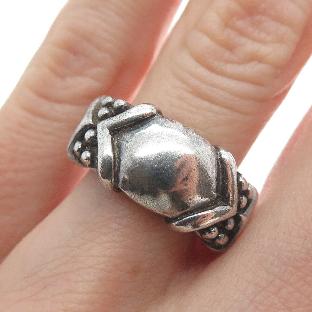 SIDNEY EVAN 925 Sterling Silver Vintage Modernist Oxidized Ring Size 5.75