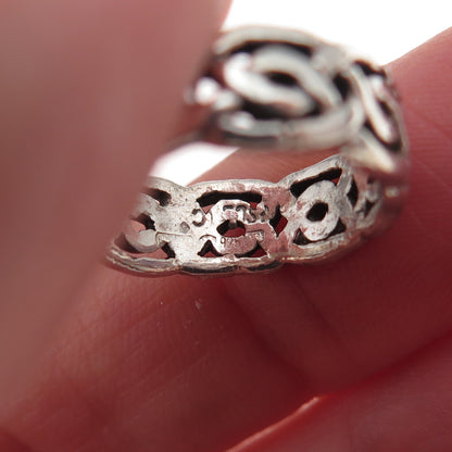 Peter Stone 925 Sterling Silver Vintage Celtic Knot Oxidized Band Ring Size 3.75