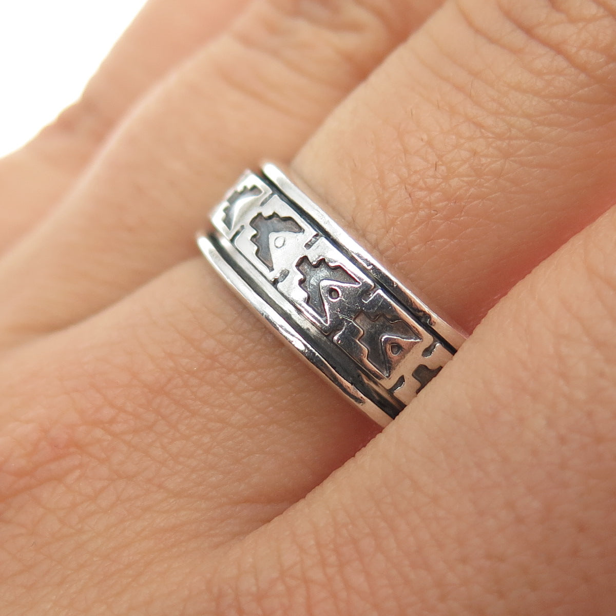 925 Sterling Silver Vintage Mexico Arrow Oxidized Rotating Band Ring Size 9.5