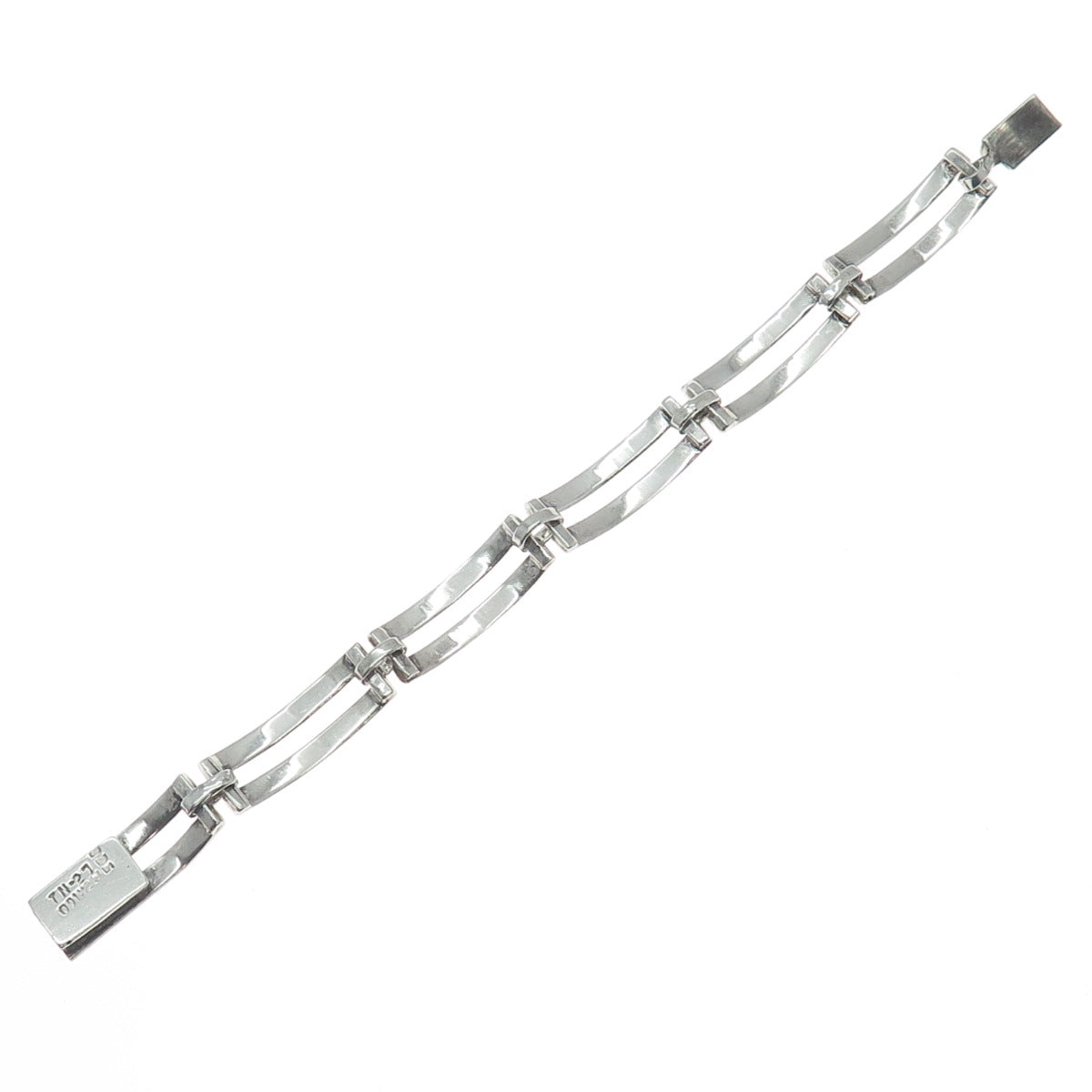 925 Sterling Silver Vintage Mexico Modernist Bar Panel Link Bracelet 7"