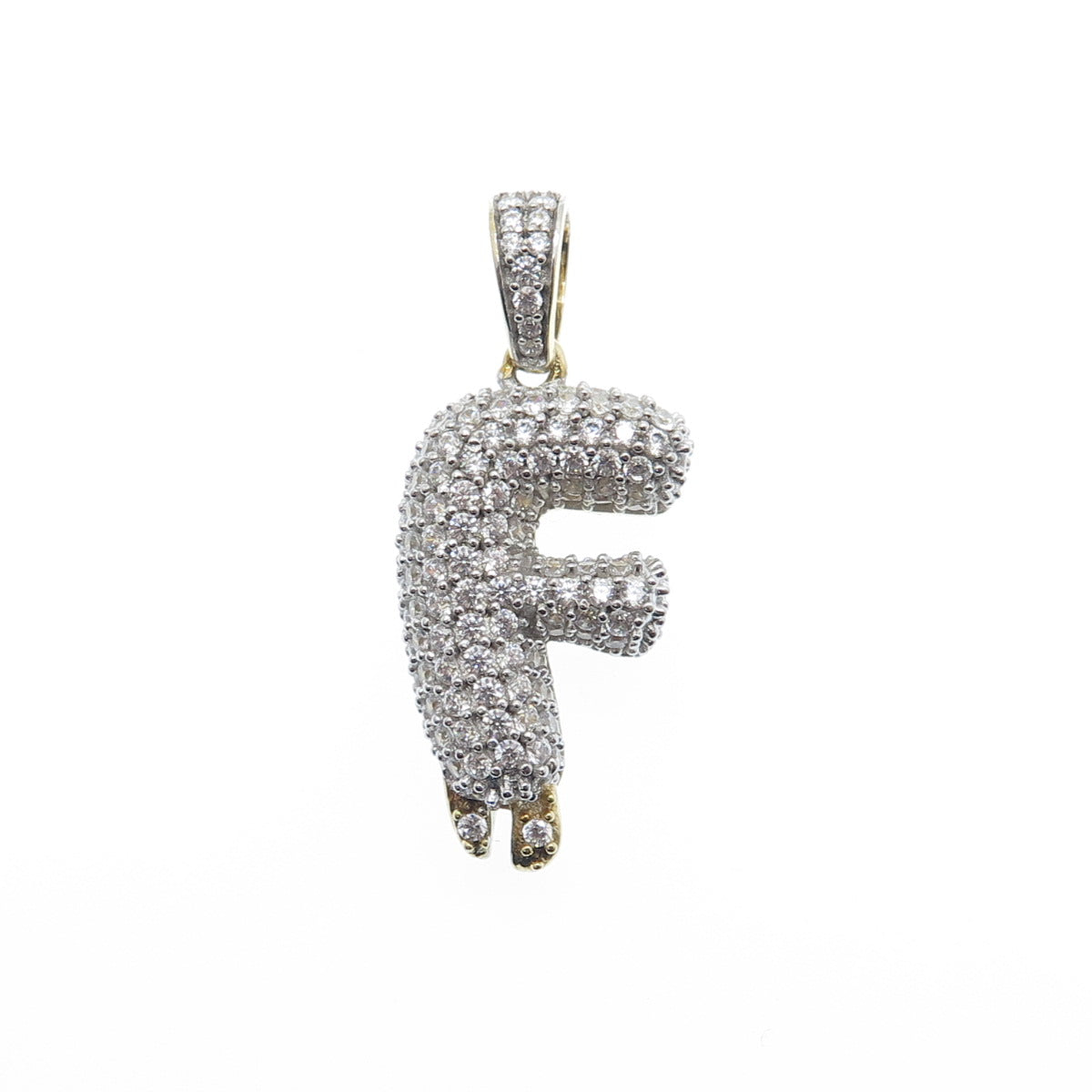925 Sterling Silver Gold Plated Round-Cut Shaped C Z Letter F Sparkle Pendant