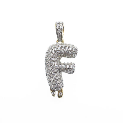 925 Sterling Silver Gold Plated Round-Cut Shaped C Z Letter F Sparkle Pendant