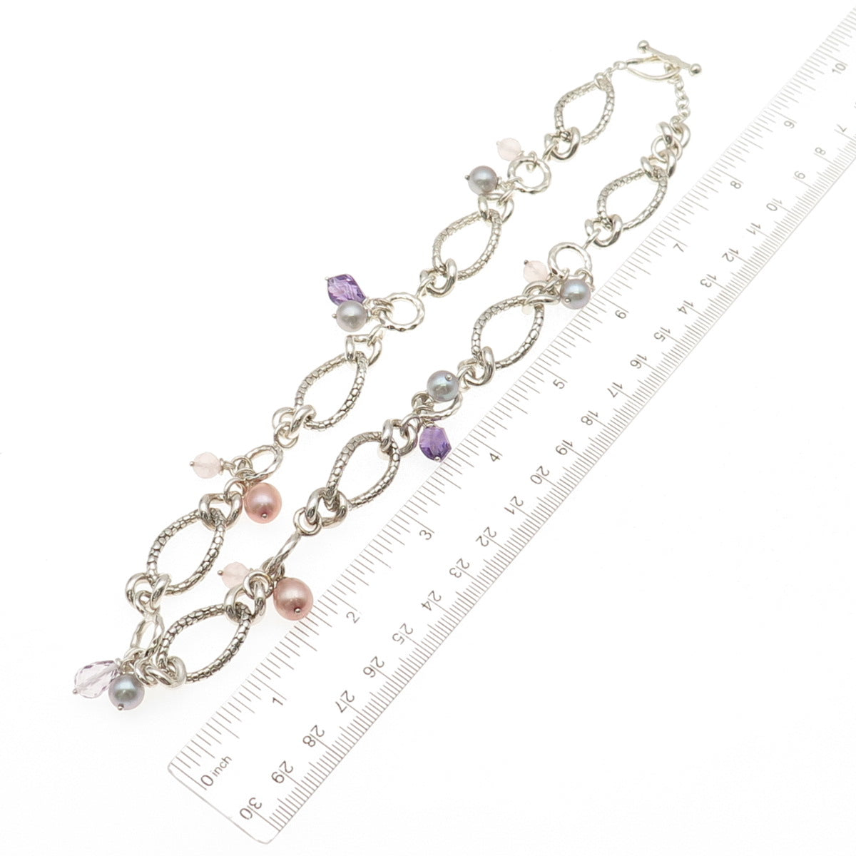 Michael Dawkins 925 Sterling Silver Real Pearl Amethyst Rose Quartz Necklace 18"