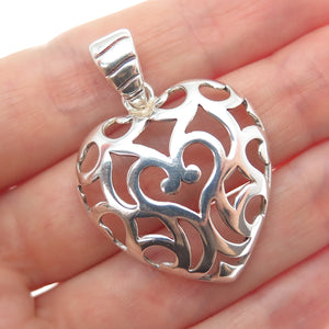 MILOR 925 Sterling Silver Vintage Italy Ornate Heart Charm Pendant