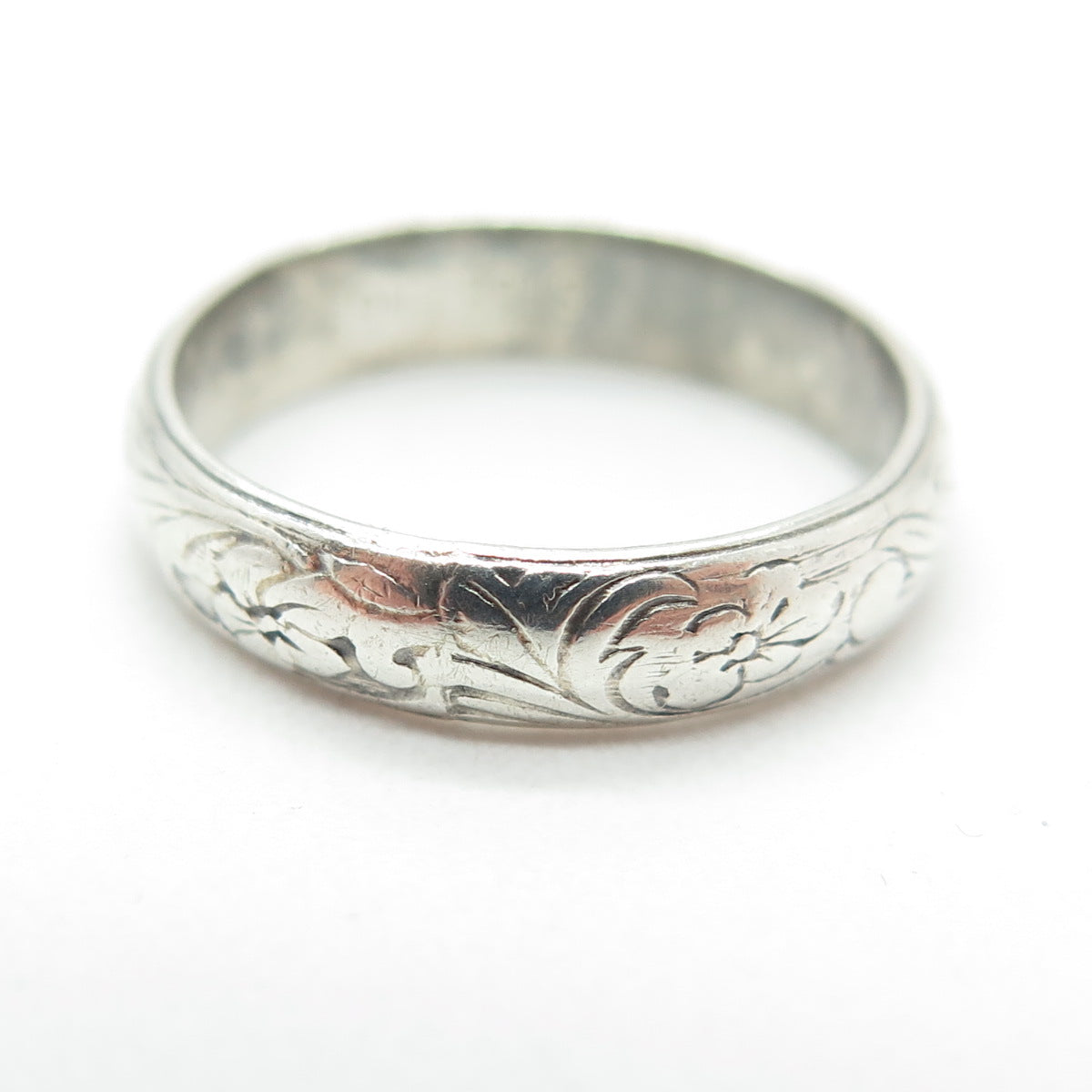 925 Sterling Silver Antique Art Deco Engraved Flower Band Ring Size 5.75