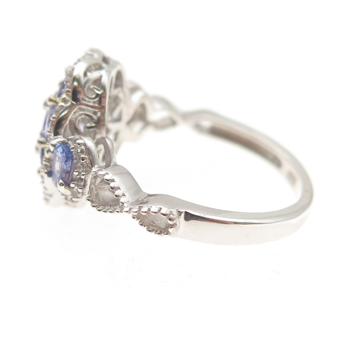 Chuck Clemency 925 Sterling Silver 2-Tone Real Tanzanite White Topaz Ring Size 8