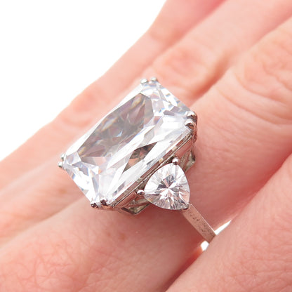 925 Sterling Silver Radiant & Triangle-Cut C Z Engagement Ring Size 7