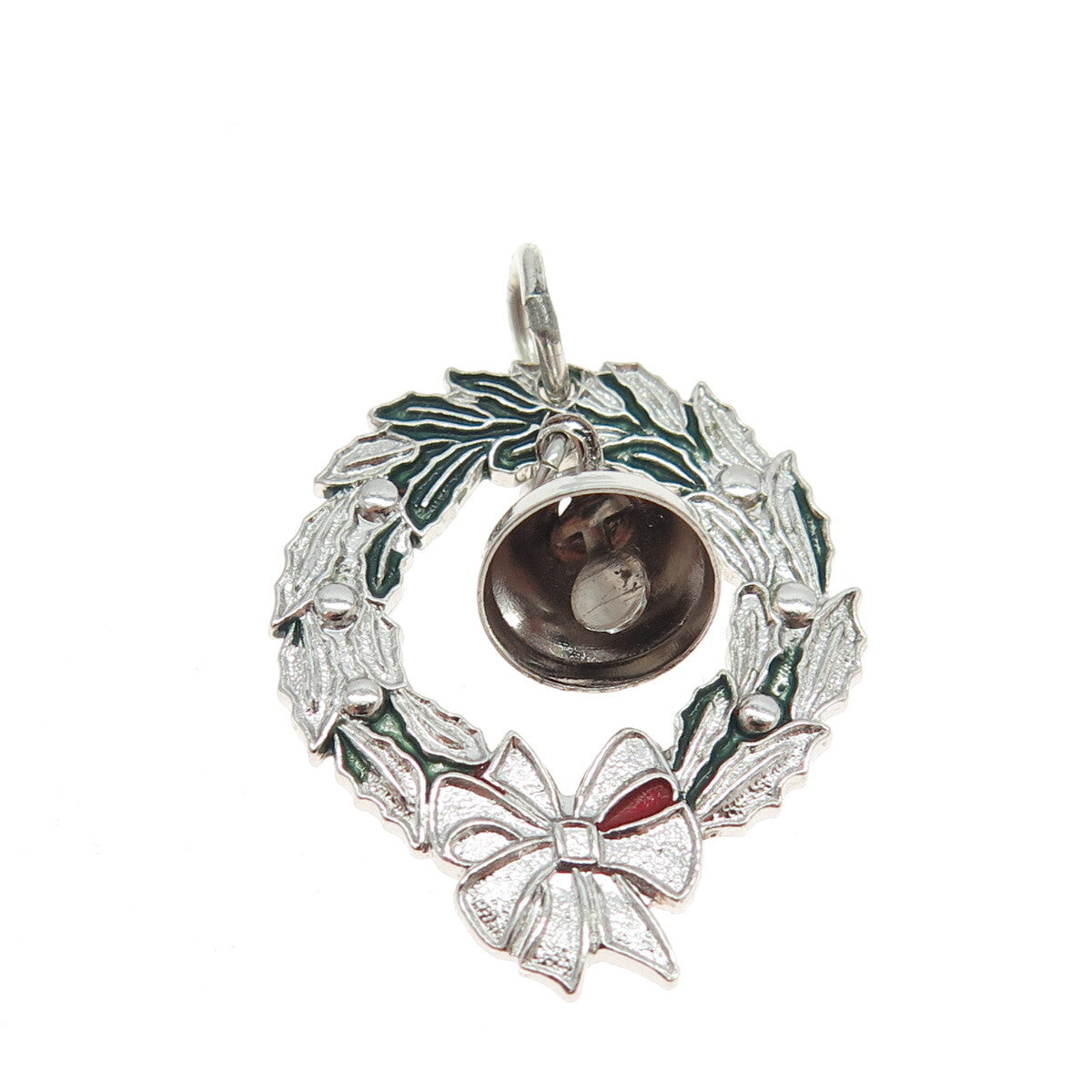 GRIFFITH & SONS 925 Sterling Silver Vintage Enamel Christmas Bell Pendant