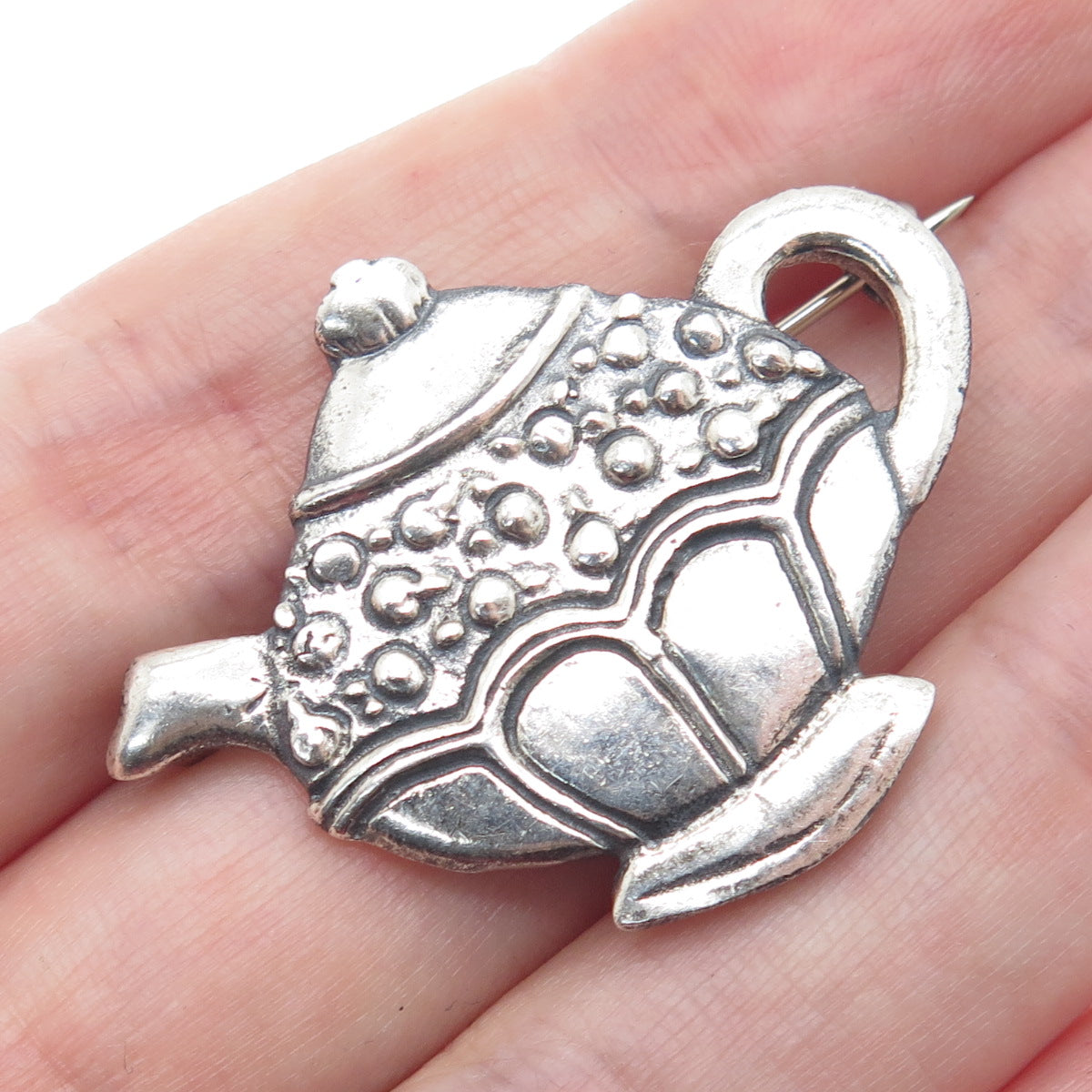MARY ENGELBREIT 925 Sterling Silver Vintage Teapot Oxidized Pin Brooch