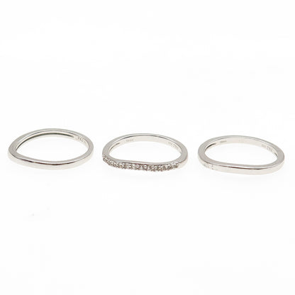 925 Sterling Silver Real White Topaz SET of 3 Stackable Wavy Band Rings Size 7