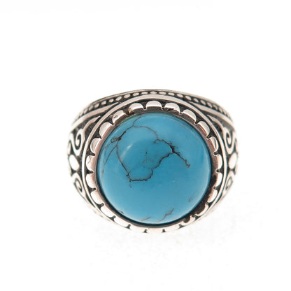 925 Sterling Silver Vintage Real Turquoise Oxidized Ring Size 9.25