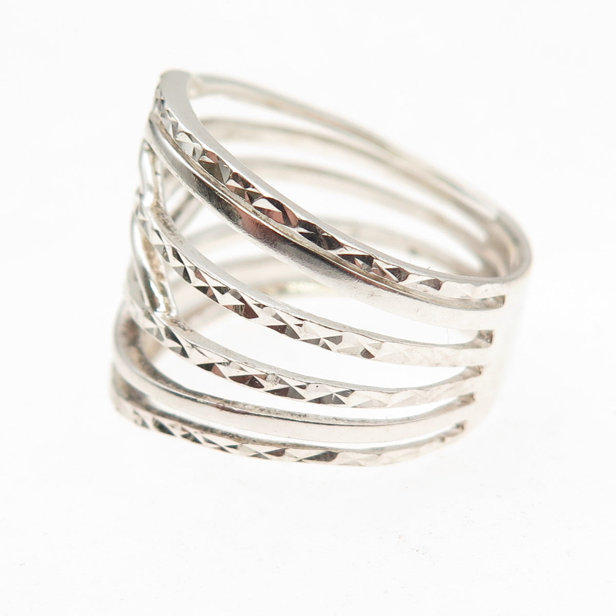 925 Sterling Silver Vintage Diamond-Cut Multi-Row Ring Size 8