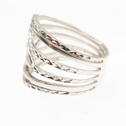 925 Sterling Silver Vintage Diamond-Cut Multi-Row Ring Size 8