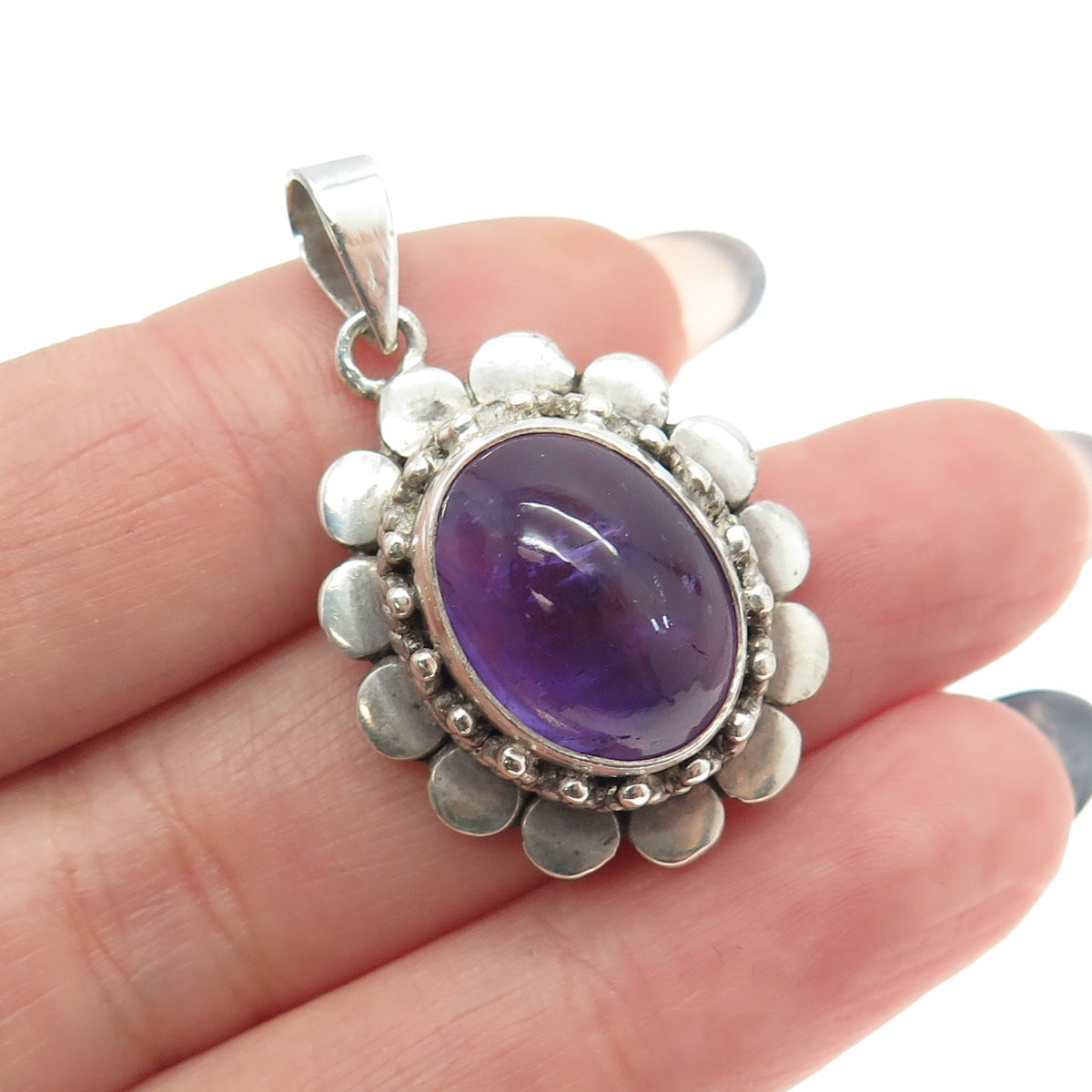 925 Sterling Silver Vintage Real Amethyst Gemstone Pendant