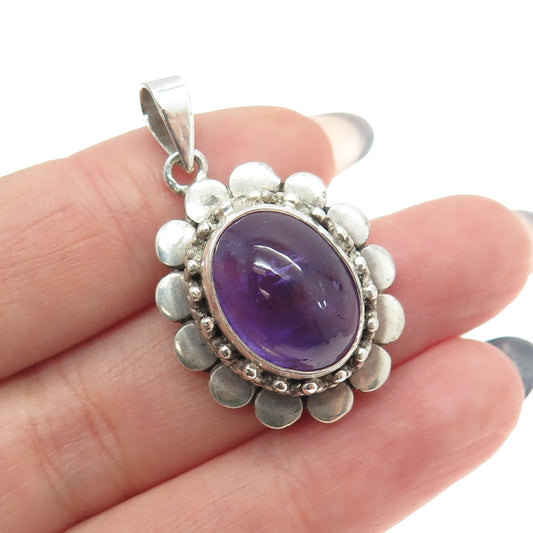 925 Sterling Silver Vintage Real Amethyst Gemstone Pendant