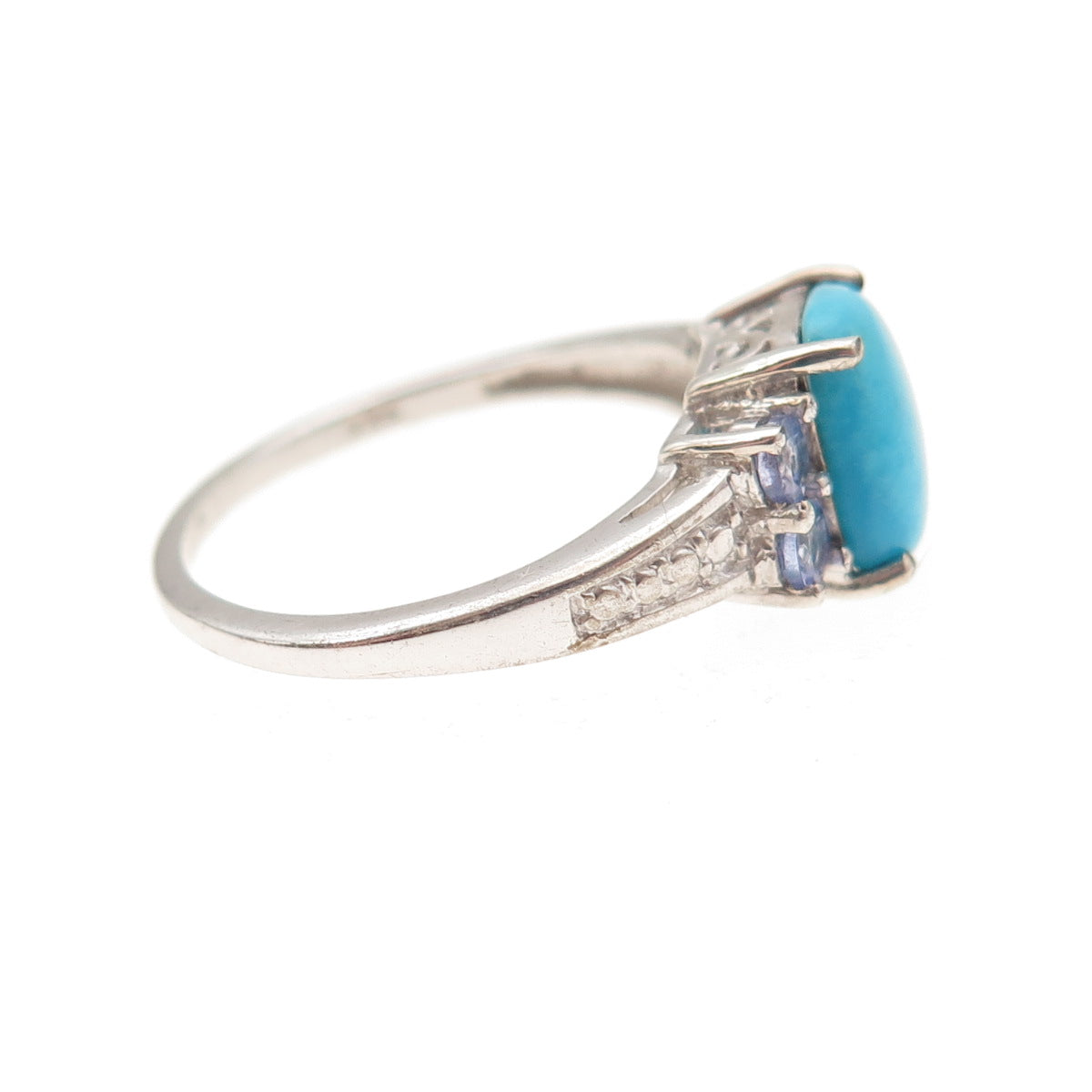 Chuck Clemency 925 Sterling Silver Real Turquoise & Tanzanite Ring Size 6