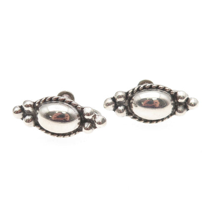 925 Sterling Silver Antique Art Deco Oxidized Beaded Screw Back Earrings
