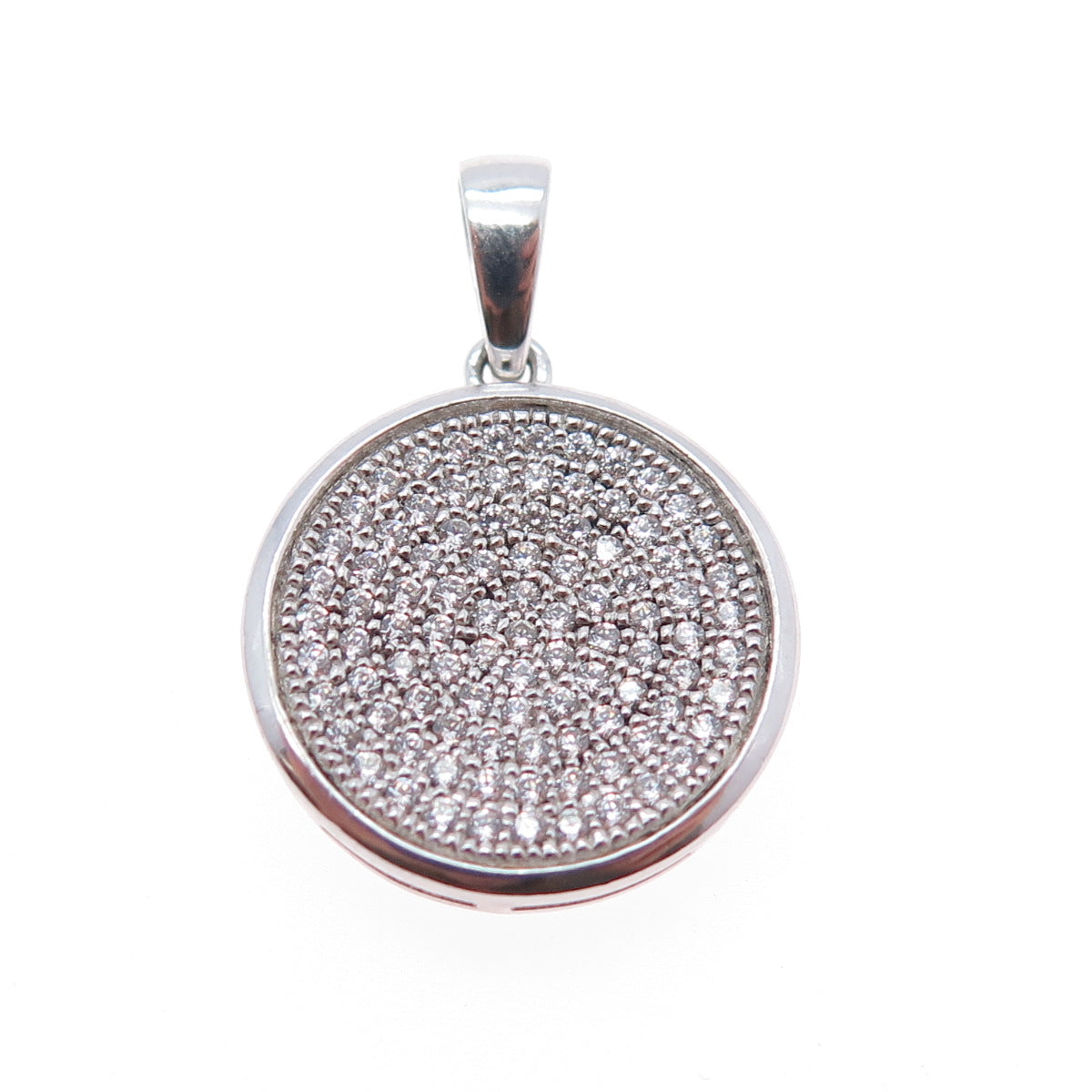 925 Sterling Silver Round-Cut C Z Sparkle Disc Charm Pendant