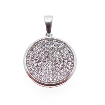 925 Sterling Silver Round-Cut C Z Sparkle Disc Charm Pendant