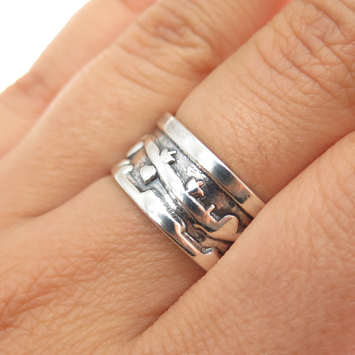 925 Sterling Silver Vintage Modernist Oxidized Band Ring Size 8